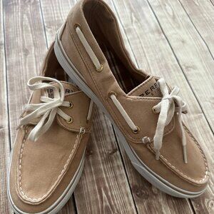Sperry Topsiders Canvas Sneakers boat shoes, Tan Size 7.5 EUC